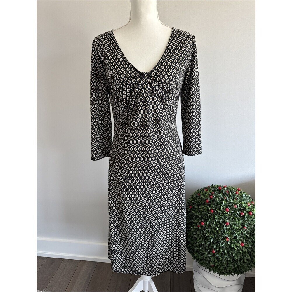 MICHAEL KORS Womens Brown White Retro Mod Floral VNeck Stretch Jersey Dress 10